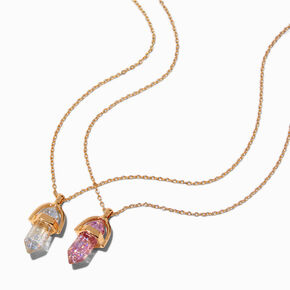 Colliers &agrave; pendentifs Best Friends en strass roses et transparents - Lot de 2,
