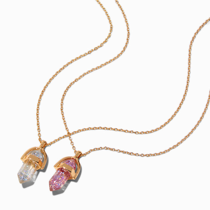 Colliers &agrave; pendentifs Best Friends en strass roses et transparents - Lot de 2,