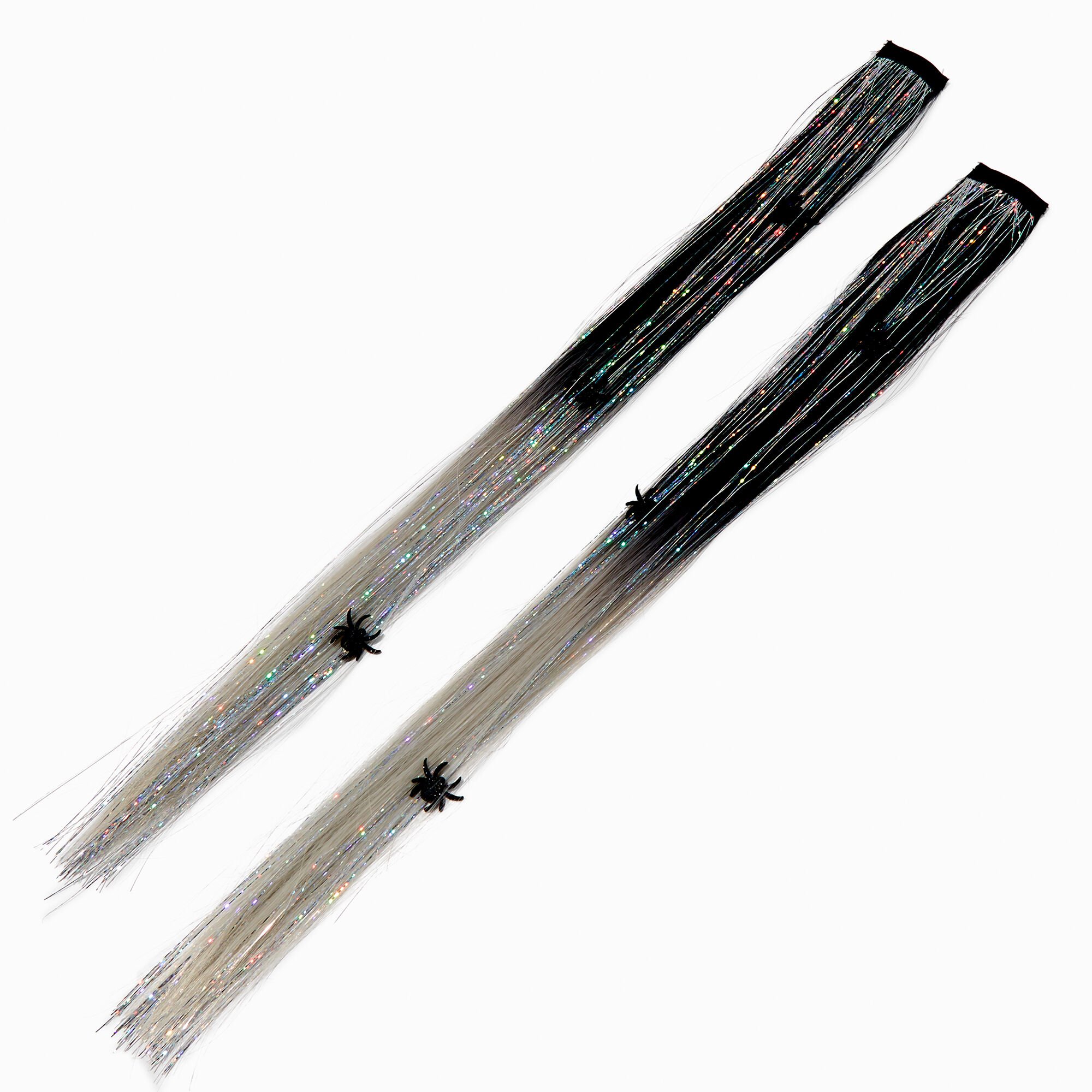 Mini Spiders & Tinsel Halloween Faux Hair Clip In Extensions - 2 Pack,