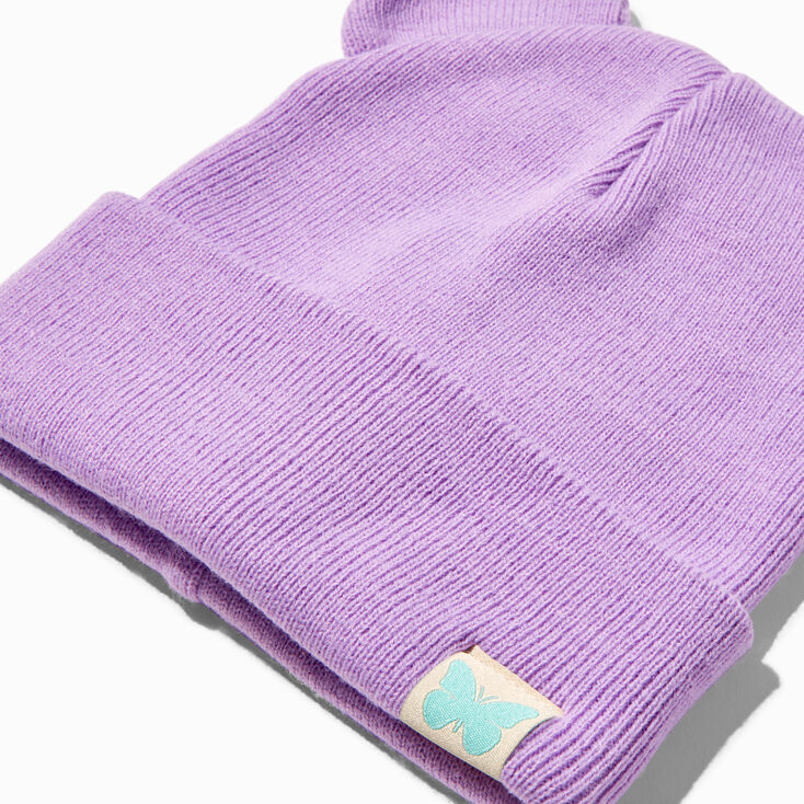 Claire&#39;s Club Purple Bear Beanie Hat,