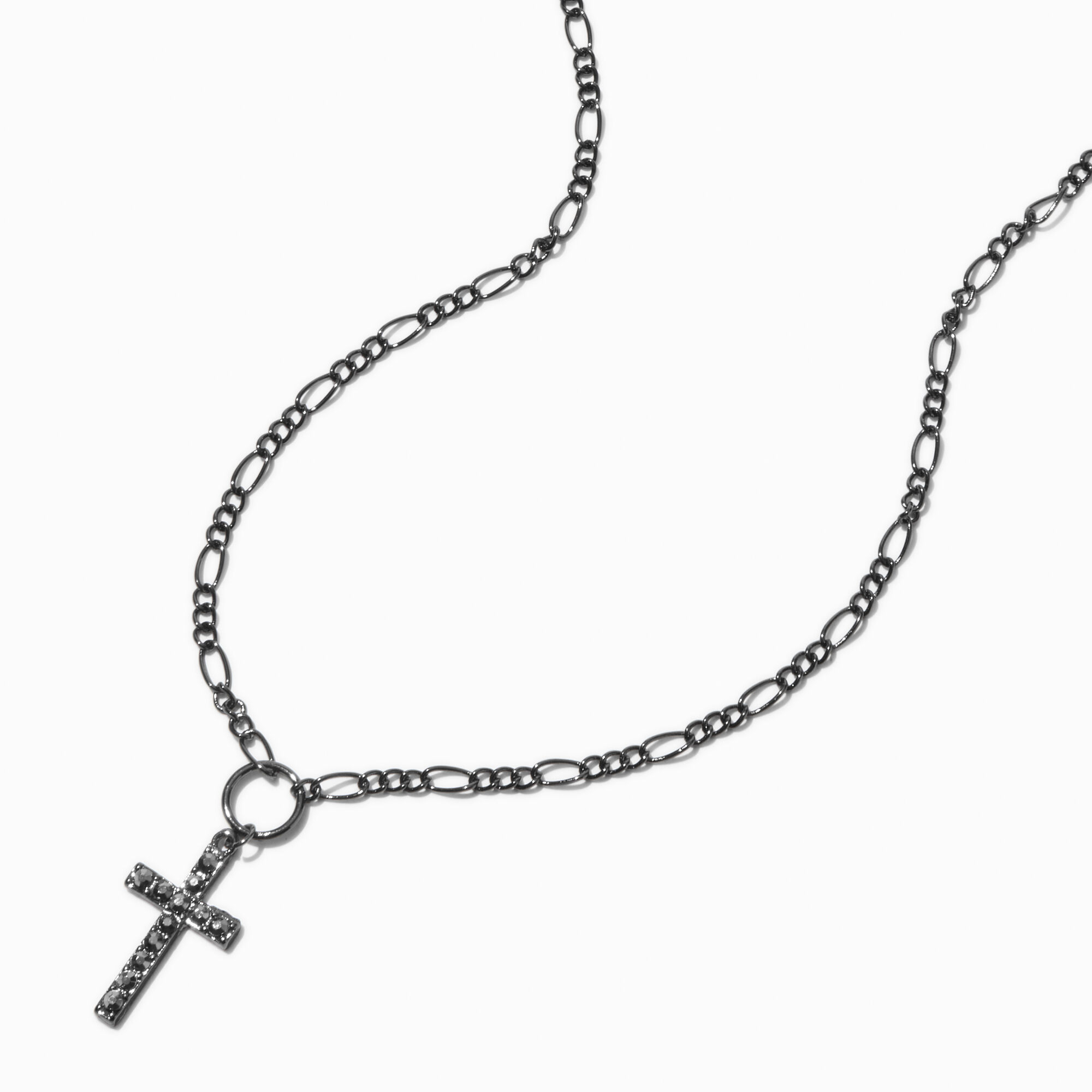 View Claires Hematite Embellished Cross Pendant Necklace Black information