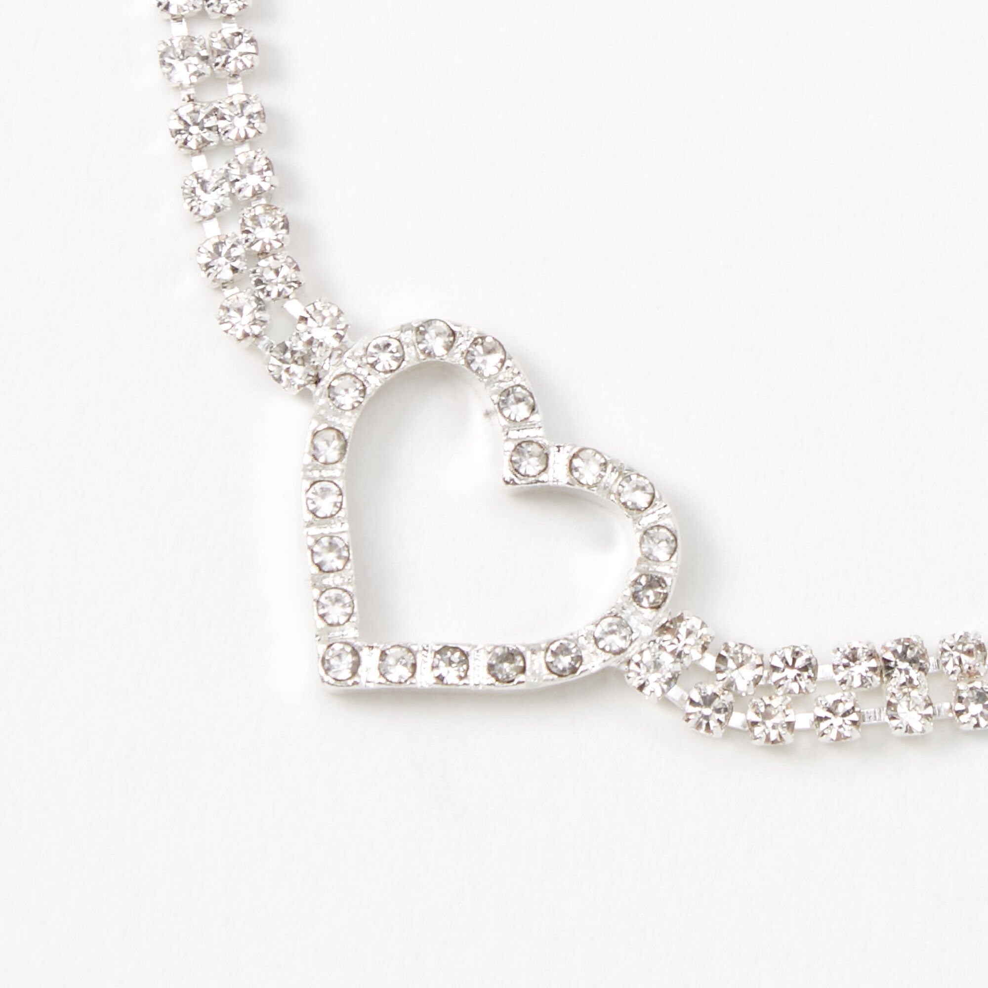 Silver Rhinestone Open Heart Chain Bracelet,