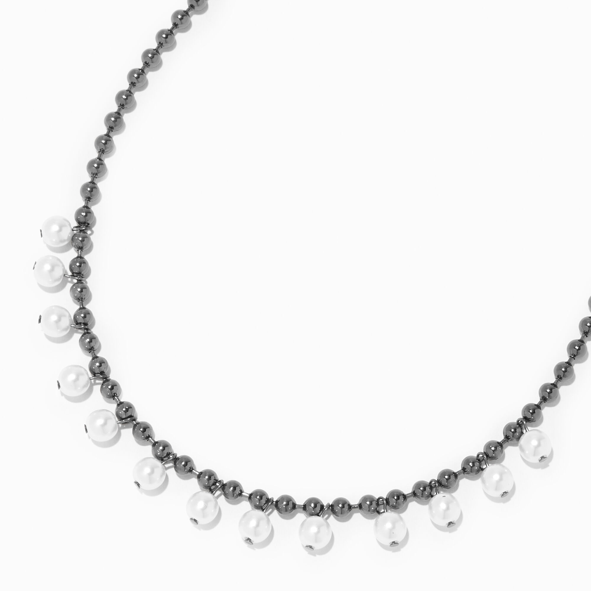 View Claires Hematite Beaded Pearl Confetti Charm Necklace White information