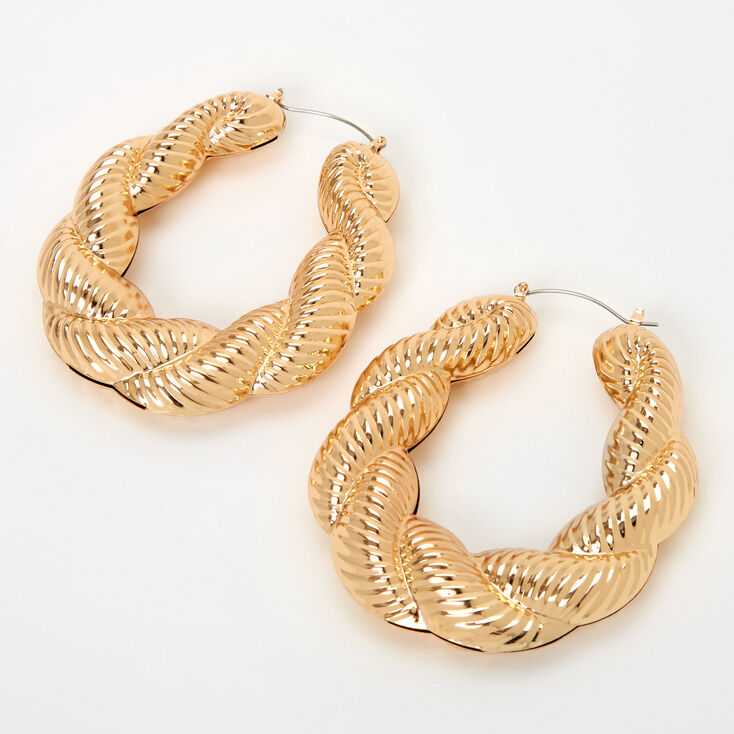 Gold 80MM Textured Twist Hoop Earrings,