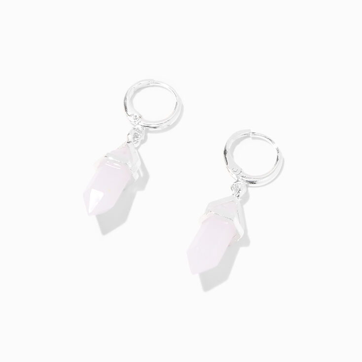 Pink Mystical Gem 10mm Huggie Hoop Drop Earrings,