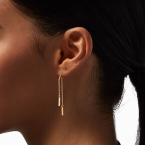 Gold-tone 2&quot; Double Bar Front &amp; Back Drop Earrings,