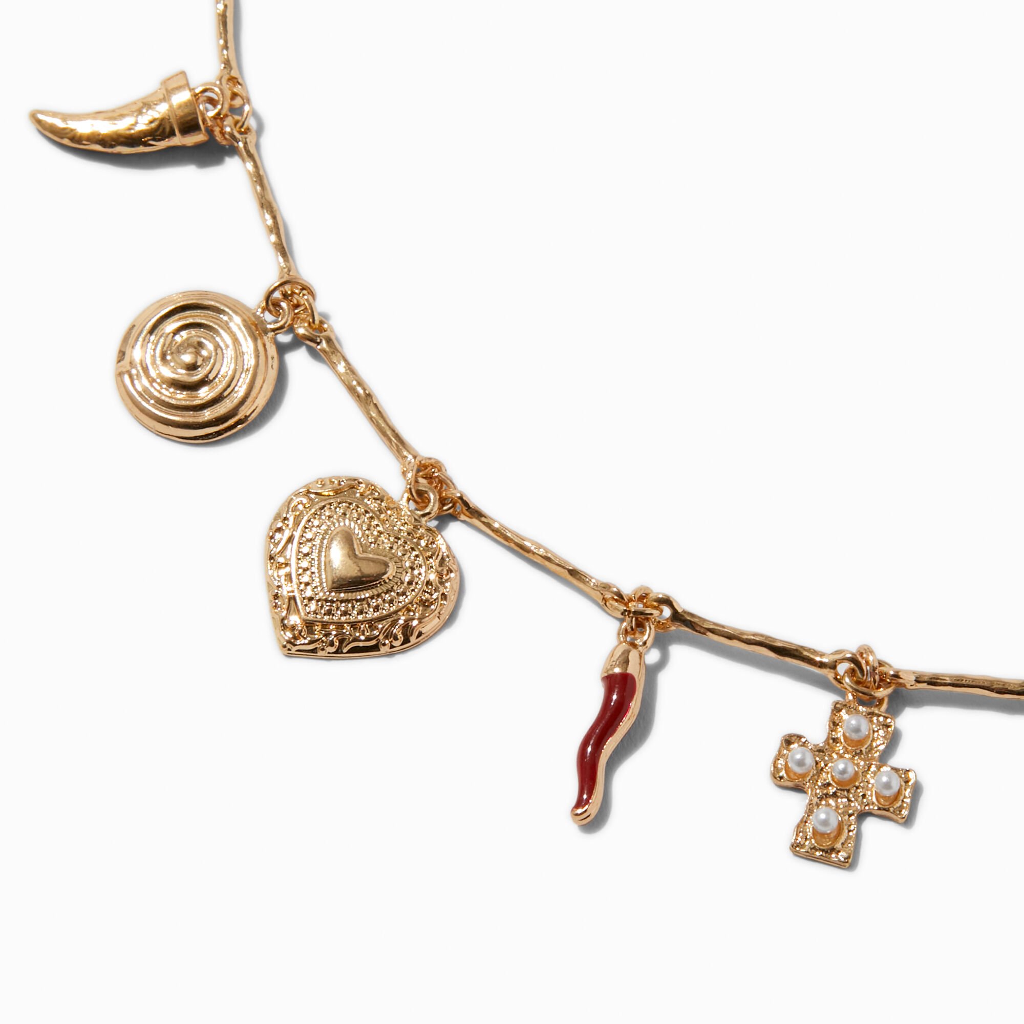 Gold-tone Mixed Charm Choker Necklace,