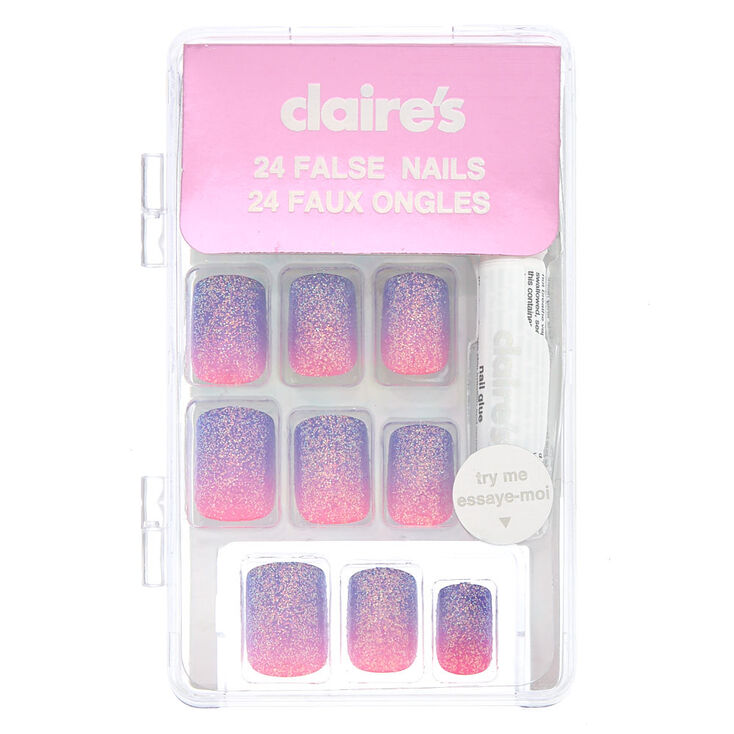 Glitter Ombre Faux Nail Set - Pink, 24 Pack,
