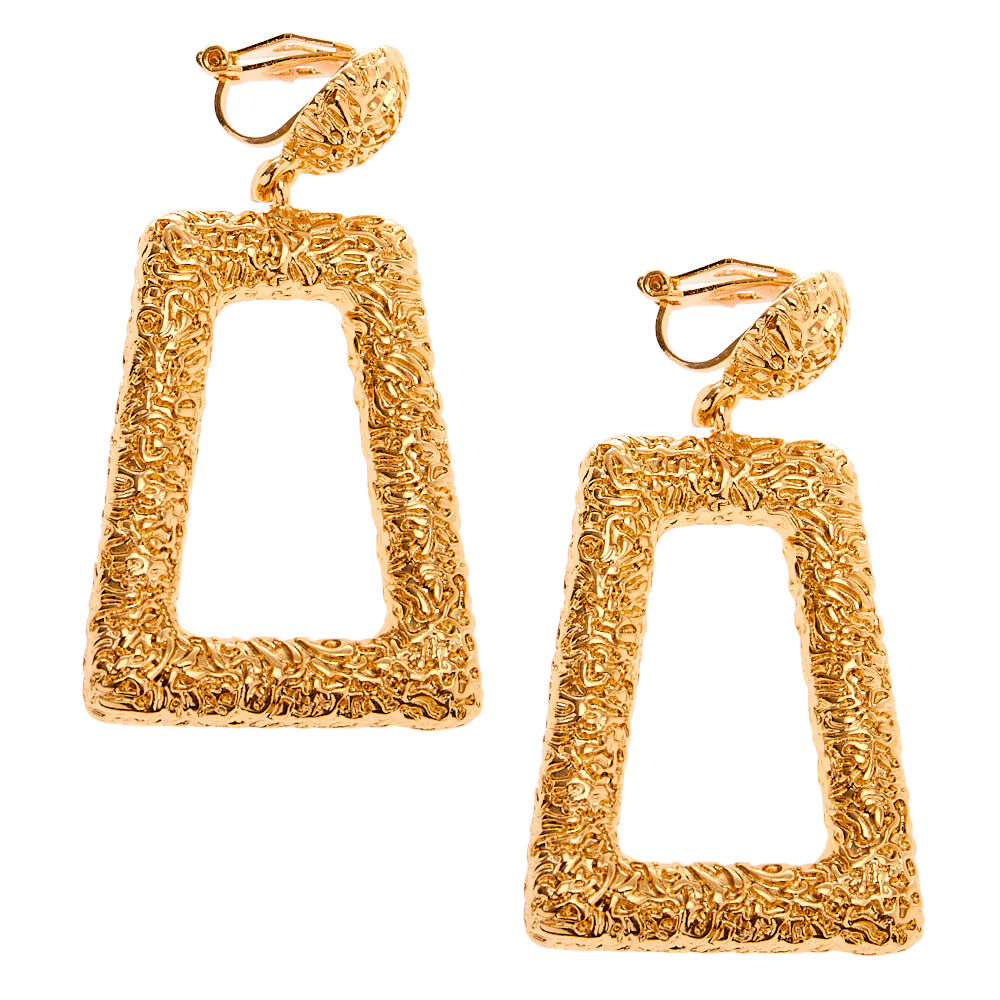 Gold rectangle drop earrings best sale