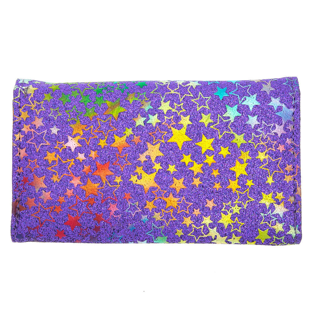 Holographic Bow Glitter Star Wallet - Purple,