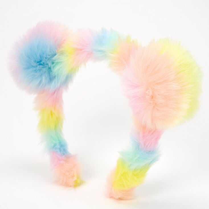 Rainbow Bear Furry Pom Pom Ears Headband,