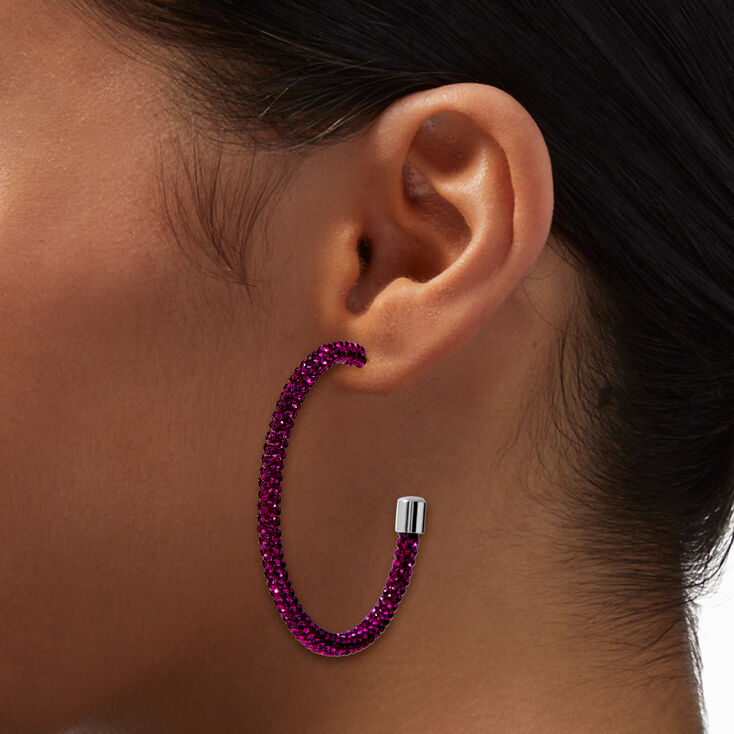 Purple Pav&eacute; Crystal 50mm Hoop Earrings,