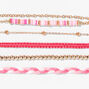 Gold &amp; Pink Beaded &amp; Woven Bracelet Set - 5 Pack,