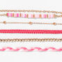 Gold-tone &amp; Pink Beaded &amp; Woven Bracelet Set - 5 Pack,