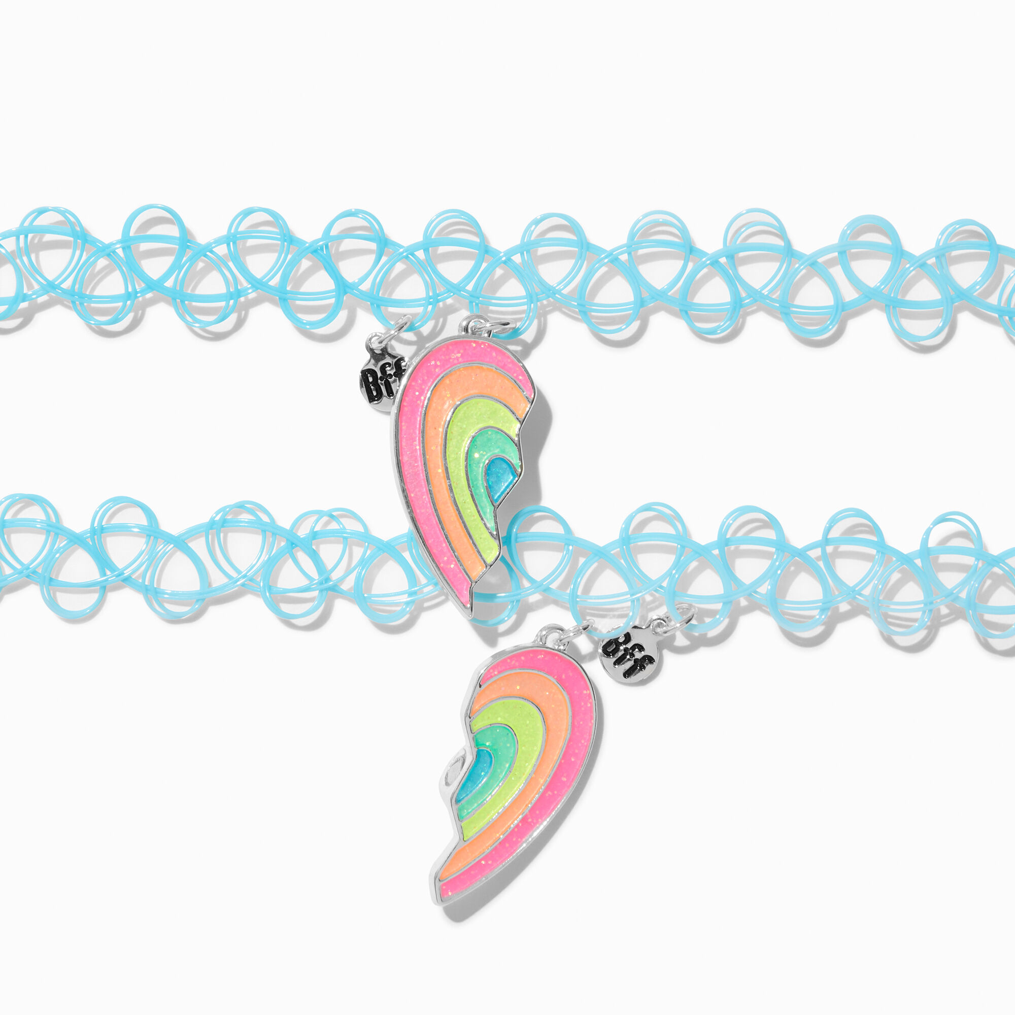 Best Friends Rainbow Split Heart Tattoo Choker Necklaces 2 Pack