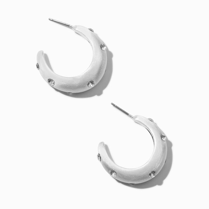 Silver-tone Rhinestone Studded Hoop Earrings,