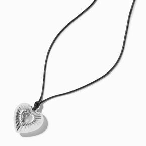 Silver-tone Puffy Heart Pendant Necklace ,