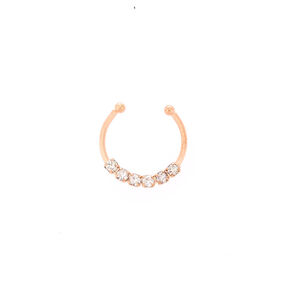 Rose Gold-tone Stainless Steel Crystal Faux Septum Nose Ring,