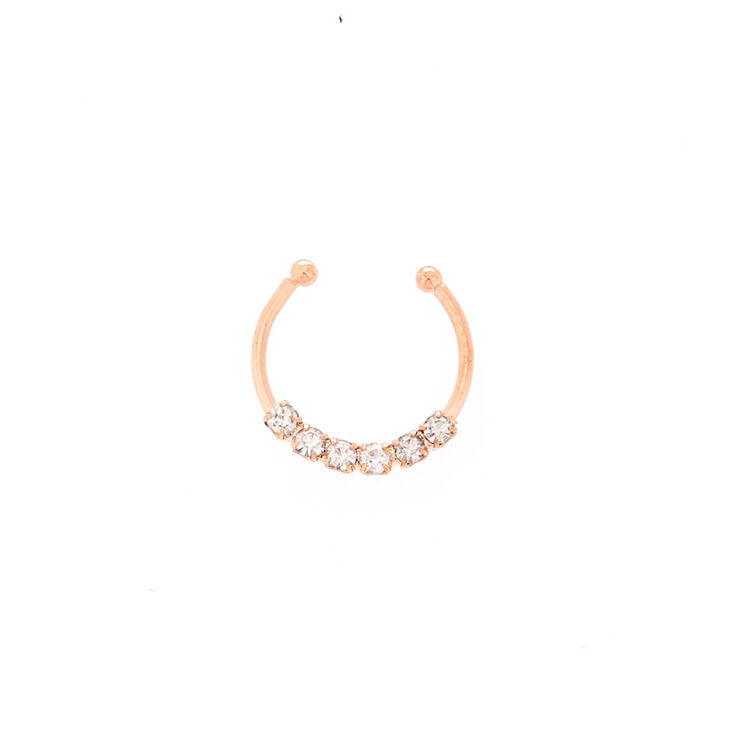 Rose Gold-tone Stainless Steel Crystal Faux Septum Nose Ring,