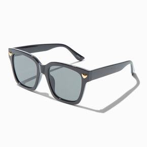 Gold Heart Studded Black Rectangular Sunglasses,