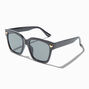 Gold Heart Studded Black Rectangular Sunglasses,