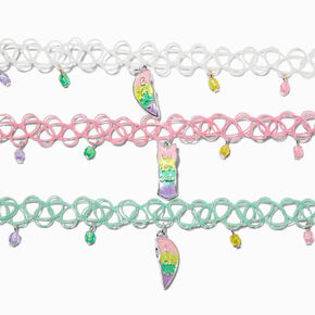Best Friends Glow in the Dark Split Heart Tattoo Choker Necklaces - 3 Pack,