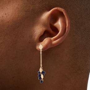Navy Blue Bead Cluster 2&quot; Gold-tone Drop Earrings,