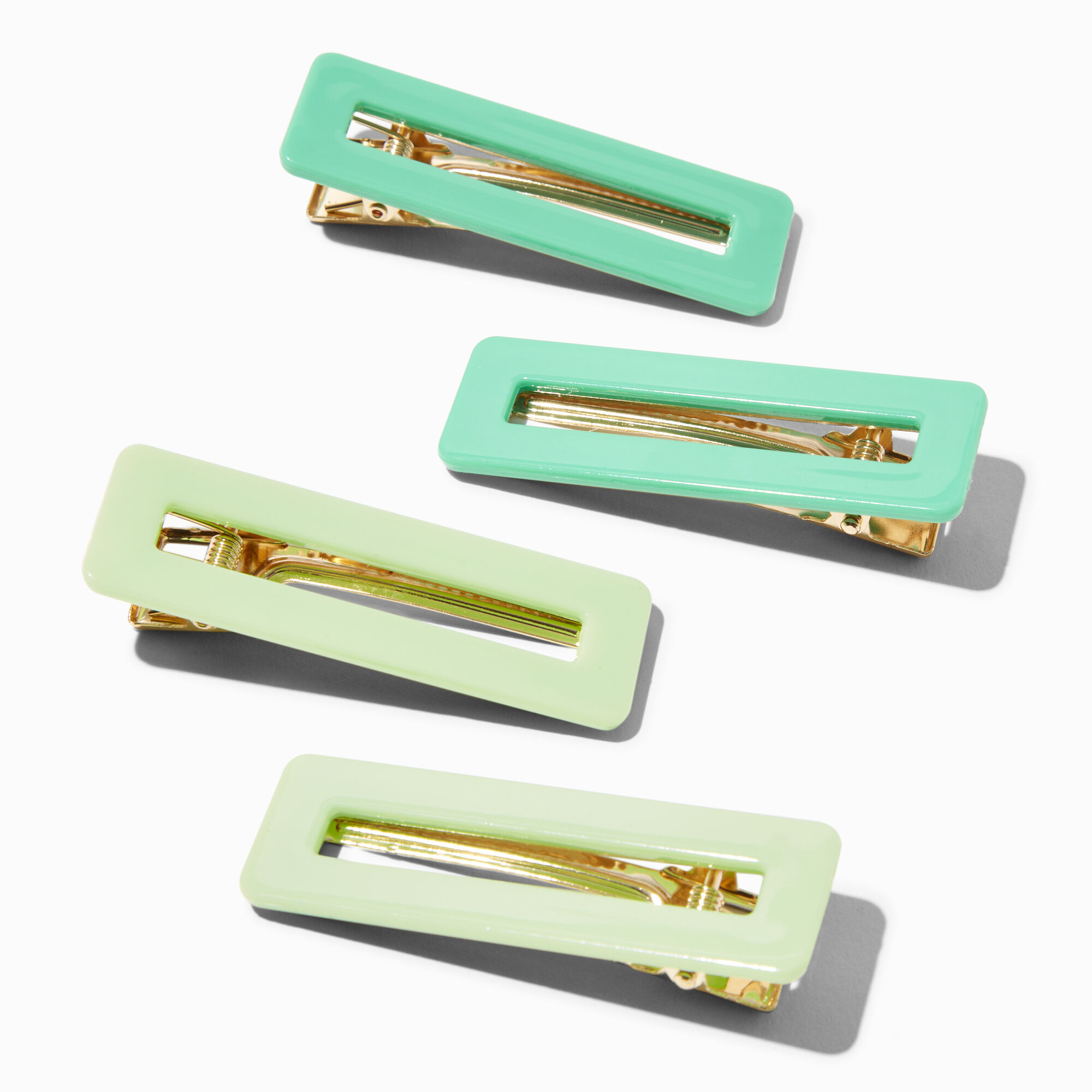View Claires Mix Rectangular Cutout Hair Clips 4 Pack Green information