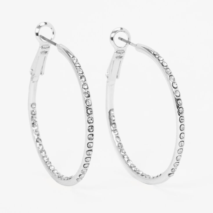 Silver 40MM Crystal Hoop Earrings,