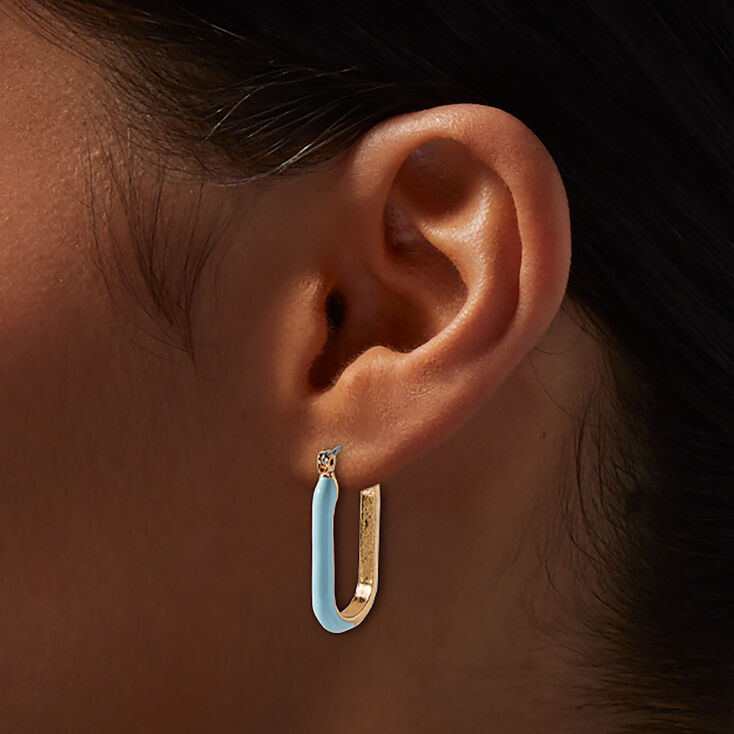 Gold-tone Squoval Hoop Colored Enamel Earring Stackables Set - 3 Pack,