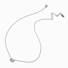 Silver-tone Cubic Zirconia Rectangular Pendant Necklace,