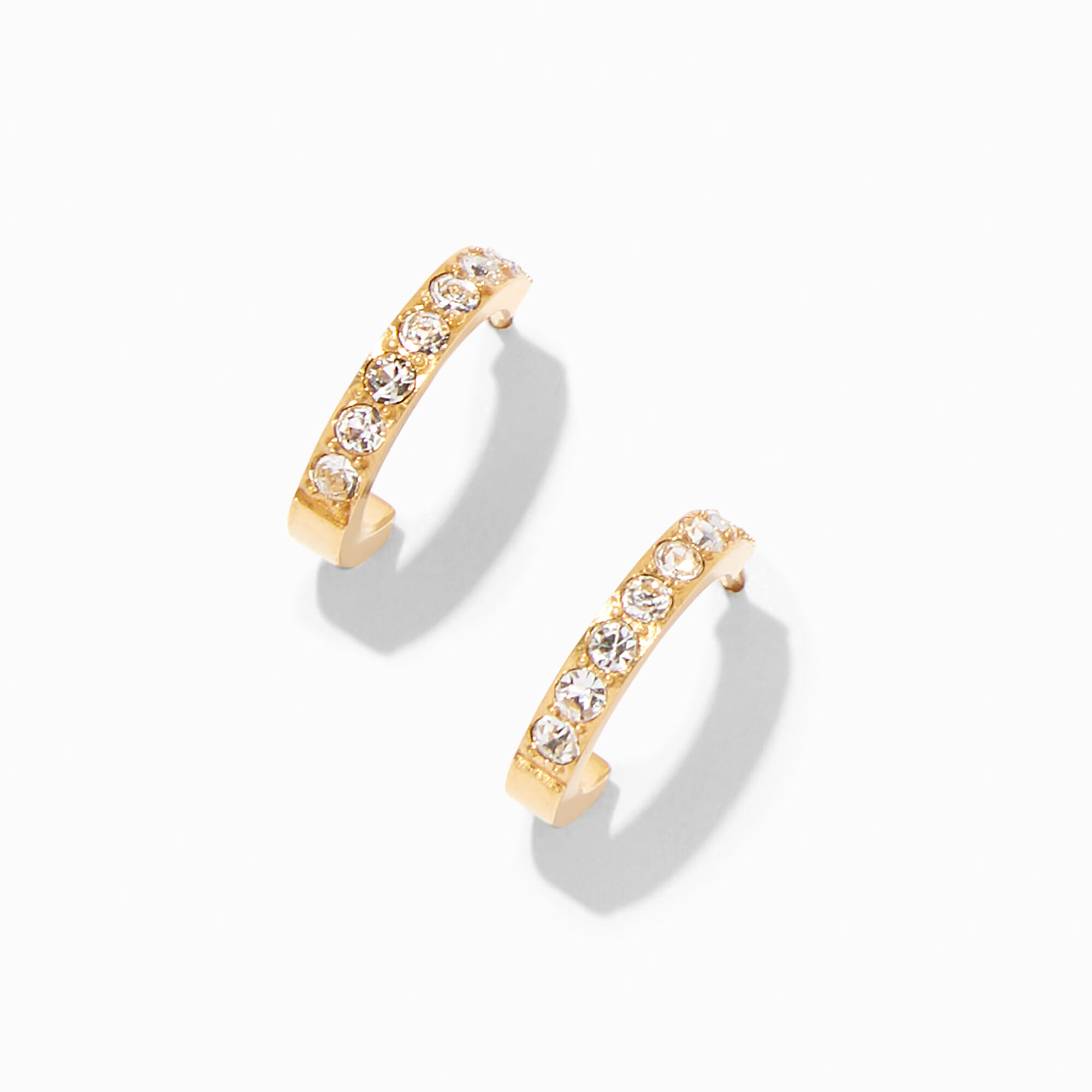 View Claires Titanium Crystal Huggie Hoop Earrings Gold information