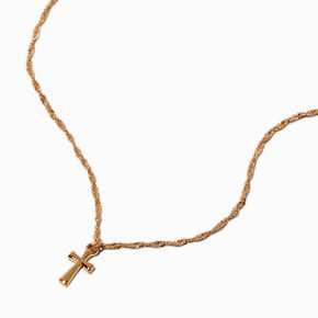 Collier &agrave; pendentif croix cha&icirc;ne torsad&eacute;e couleur dor&eacute;e,