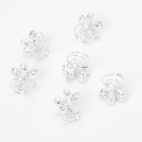 Pearl &amp; Crystal Floral Hair Spinners - 6 Pack,