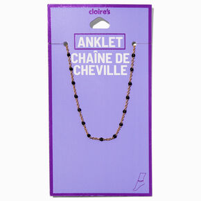 Gold-tone Black Beaded Stationed Chain Anklet,