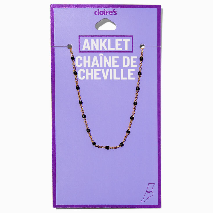 Gold-tone Black Beaded Stationed Chain Anklet,