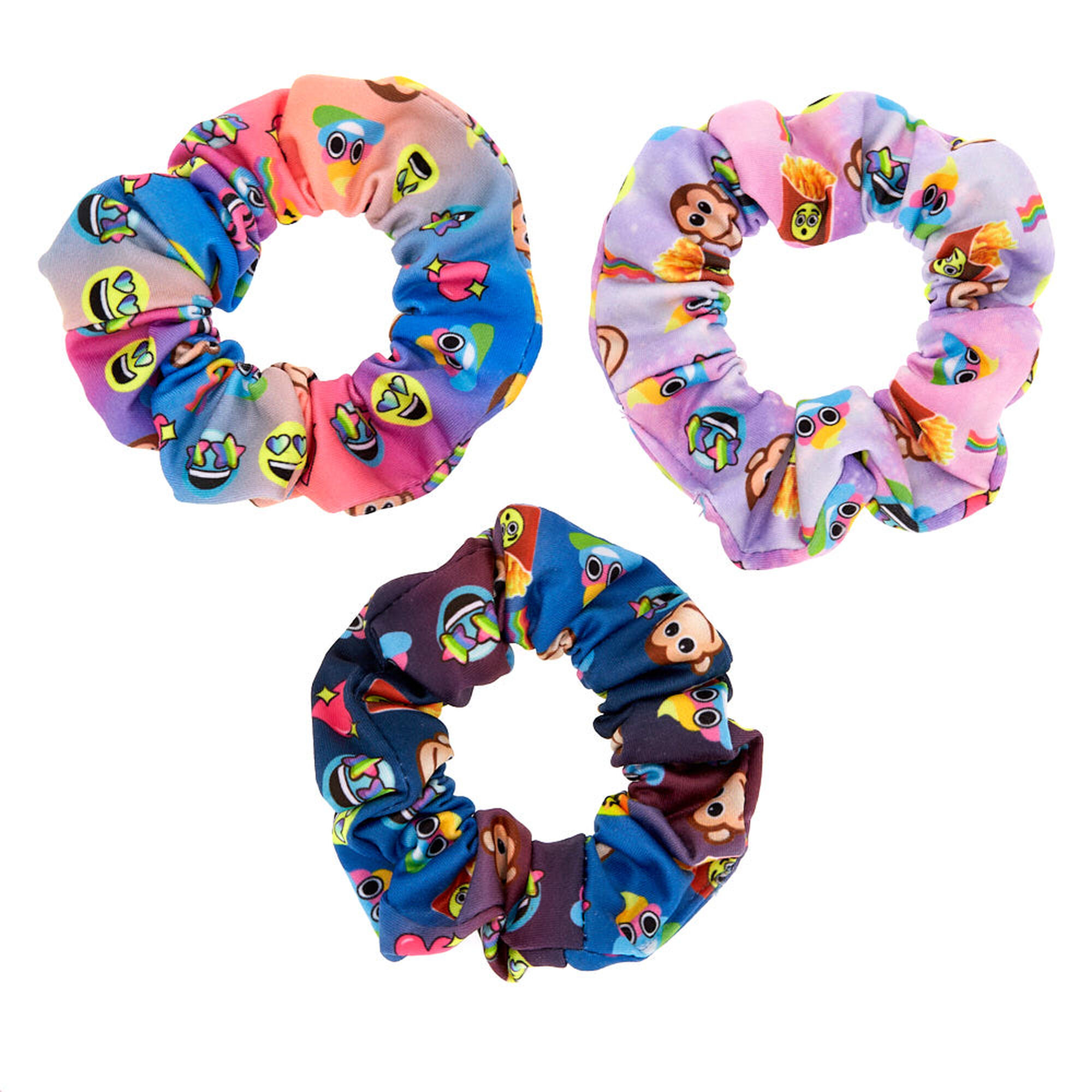 Small Rainbow Emoji Mix Hair Scrunchies 3 Pack Claire S Us