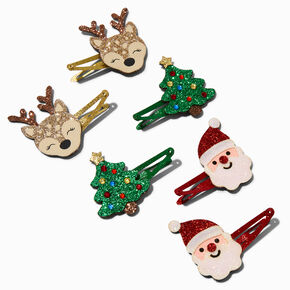 Glitter Christmas Icons Snap Hair Clips - 6 Pack,