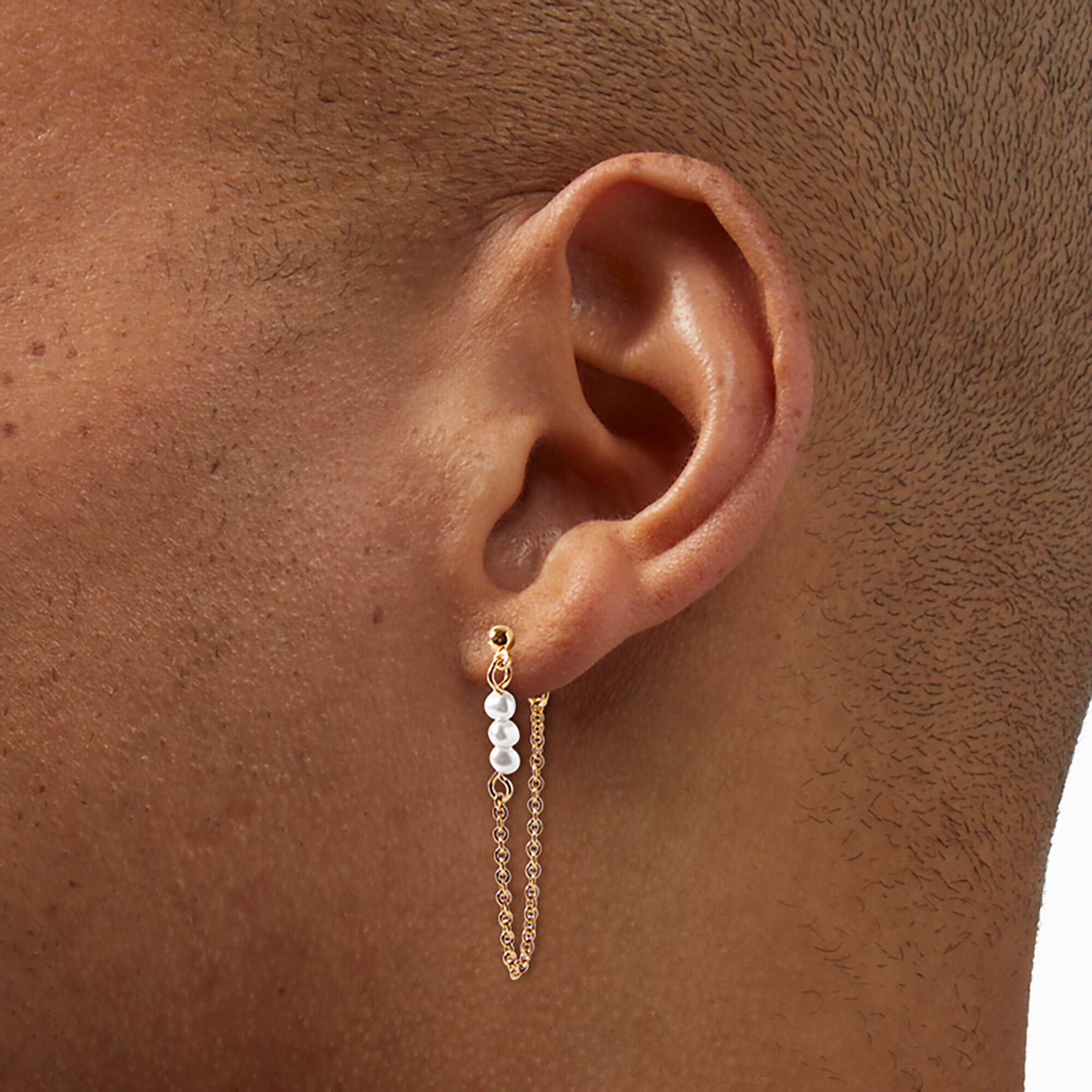 C LUXE by Claire's 18kt Gold Plated Pearl Front & Back Chain Stud Earrings,
