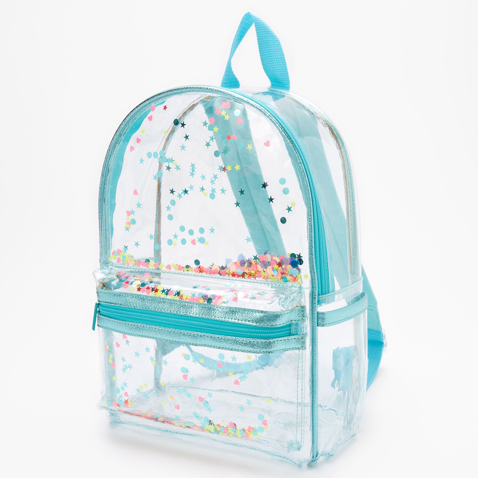 Claire's Sac à dos transparent à confettis mobiles - Aqua