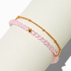Pink Gold-tone Beaded Adjustable Bracelet,