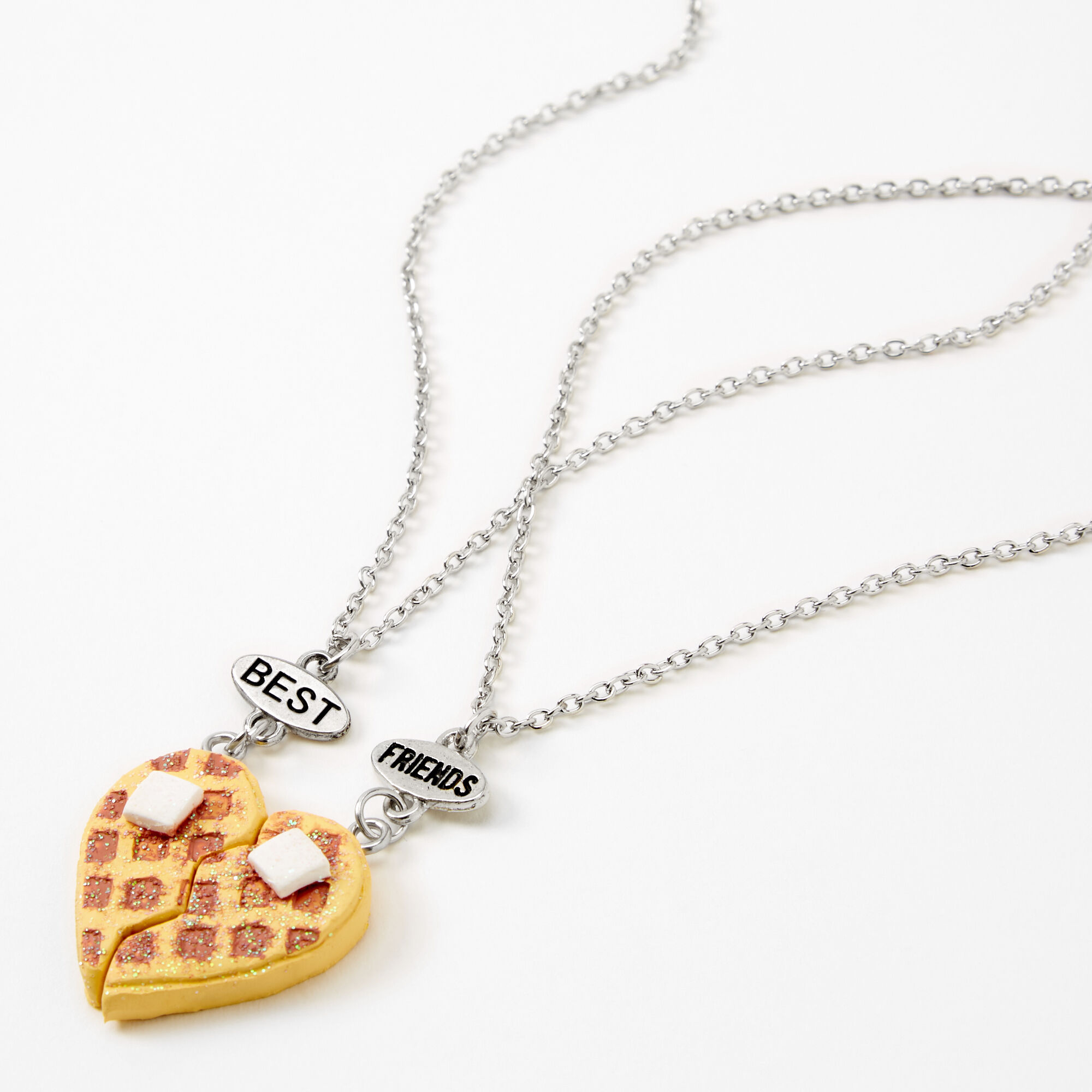 Best Friends Silver Waffle Heart Pendant Necklaces 2 Pack