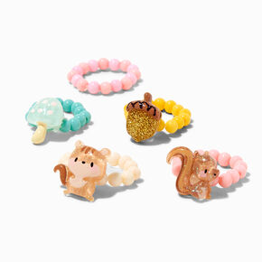 Claire&#39;s Club Woodland Critter Charm Seed Bead Stretch Rings - 5 Pack,