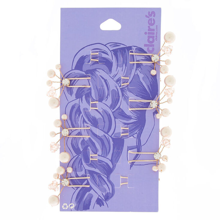 Rose Gold Pearl Hair Pins - 6 Pack,