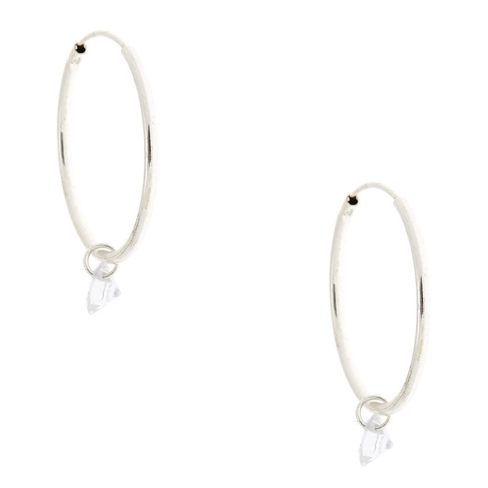 Silver Cubic Zirconia 25MM Gem Hoop Earrings,