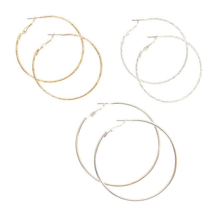 Silver &amp; Gold Textured Hoop Earring Set &#40;3 Pack&#41;,