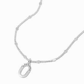 Silver Half Stone Initial Pendant Necklace - O,