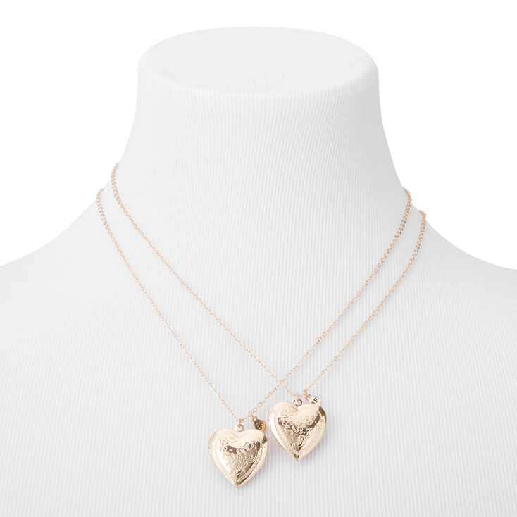 Best Friends Sisters Heart Locket Pendant Necklaces - 2 Pack,
