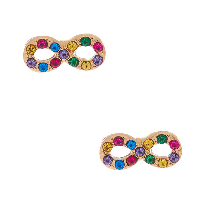 Claire's Clous d'oreille symbole de l’infini avec strass arc-en-ciel couleur doré