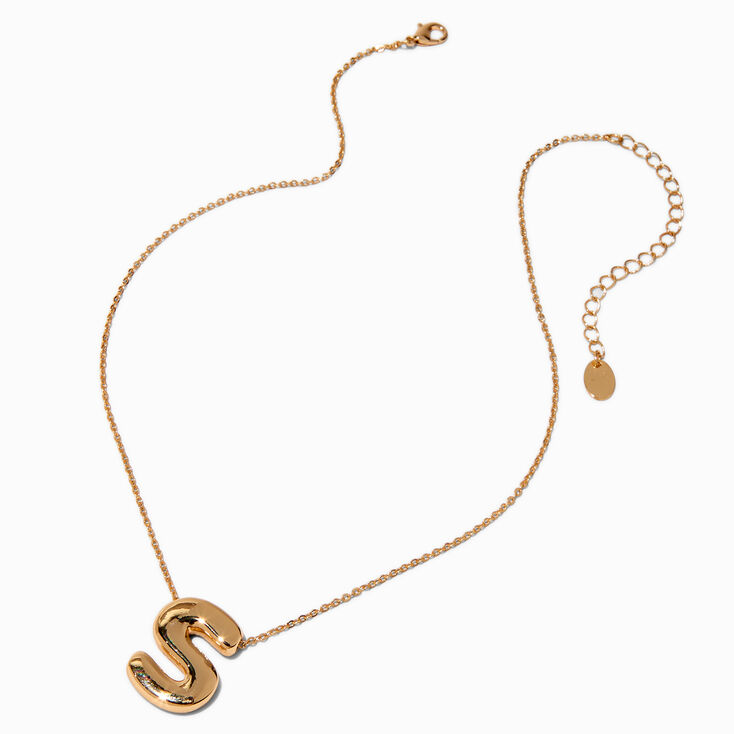 Gold-tone Bubble Initial Pendant Necklace - S,